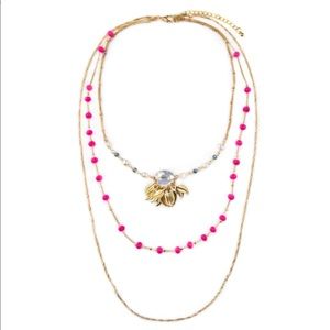 NWOT beaded gold tone multi-tier necklace.